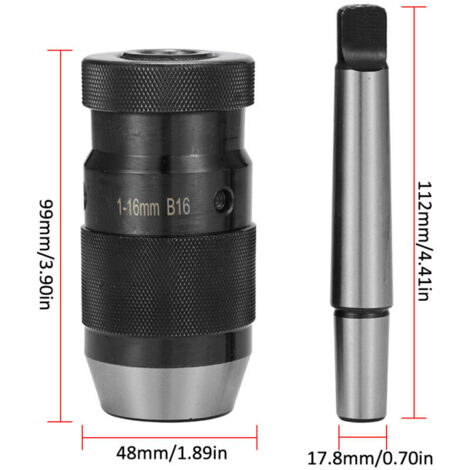 Jeffergarden Mandrin de perçage autoserrant robuste Geevorks avec poignée, changement rapide intégré, sans clé MT-B16, plage de serrage 1-16 mm, B16 MT2, autoserrant pour tour