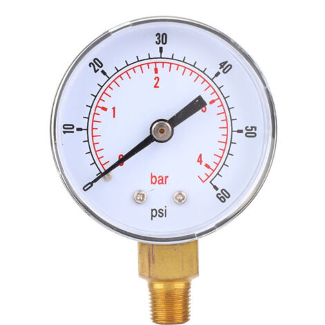 Jeffergarden Manomètre 50 mm, cadran 1/8 BSPT, connexion inférieure pour air, eau, huile, gaz (0-60 psi, 0-4 bar)