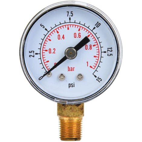 Jeffergarden Manomètre mécanique 1/8" BSPT Connexion inférieure pour air, huile, eau (0-15 psi 0-1 bar)