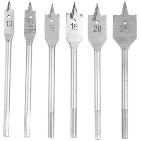 Jeffergarden Mèche plate à bois, lot de 6, 10-25 mm, pour perceuse d'établi.