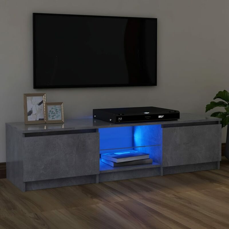 INLIFE Meuble TV avec lumières LED Gris béton 120x30x35,5 cm