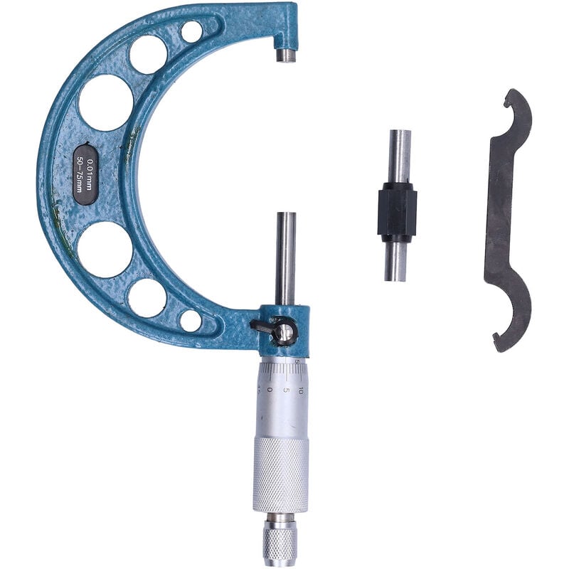 Jeffergarden - Micromètre extérieur, outil de mesure d'épaisseur de haute précision en acier inoxydable, avec clé, 0,01 mm 50-75 mm