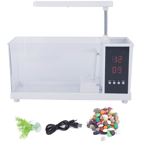 Jeffergarden Mini Aquarium USB multifonctionnel avec fonction horloge, lumière LED blanche