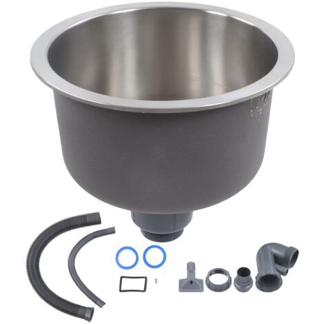 Jeffergarden Mini fregadero de cocina redondo, lavabo de barra de acero inoxidable con tubo de drenaje, diámetro de 30cm