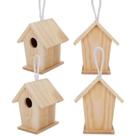 Jeffergarden Mini maison d'oiseaux suspendue en bois, 4 pièces, Cage de nids, ornement pour jardin et balcon