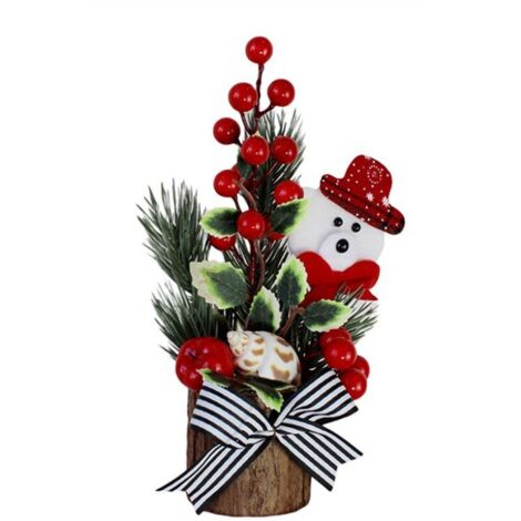 Jeffergarden Mini sapin de Noël en polyéthylène, petite décoration de bureau portable avec des baies rouges, idéale pour décorer un rebord de fenêtre intérieur.
