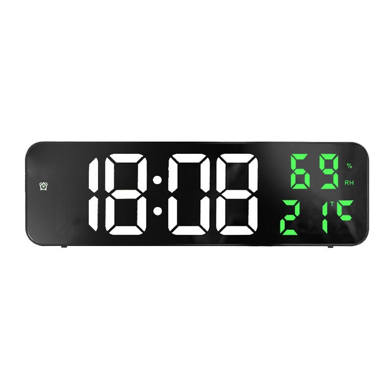 Jeffergarden - Miroir grand horloge numérique led, réveil électronique pour la maison, grand écran, horloge murale, blanc et vert