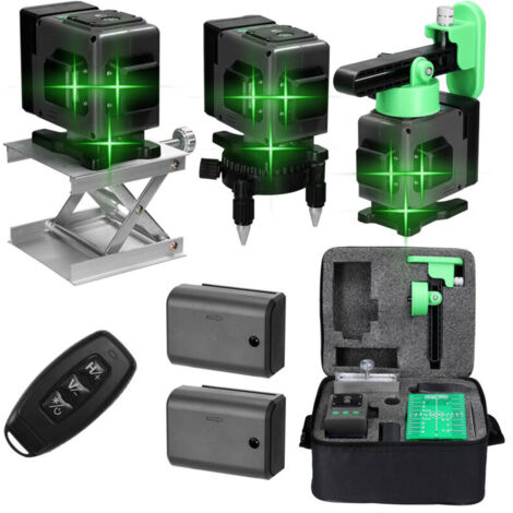 Jeffergarden Niveau Laser Vert Autonivelant 3x360°, Rotatif 3D 12 Lignes Autonivellement Niveau Laser avec Batterie,Plateforme élévatrice,Télécommande