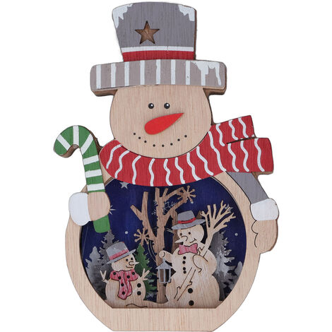 Jeffergarden Ornement de nol lumineux, décorations de nol en bois émettant de la lumière LED, cadeaux pour vitrine d'htel, bonhomme de neige