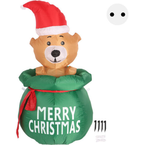 Jeffergarden Ours gonflable de Noël de 1,5 m, joli ours dans un sac cadeau avec lumière LED, décoration de jardin gonflable, prise UE 220 V