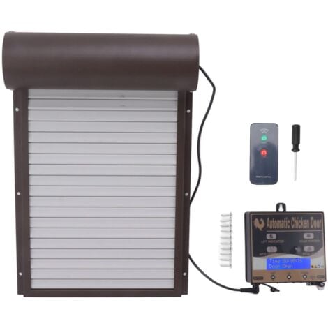 Jeffergarden Ouvre-porte automatique de poulailler, Programmable en aluminium, avec minuterie, capteur de lumière, télécommande, 3 Modes, marron