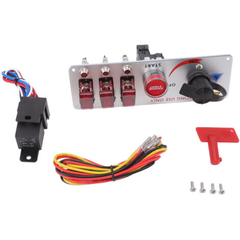 Jeffergarden Panneau de commande d'allumage à bascule LED 5 en 1 12 V avec bouton-poussoir de démarrage moteur pour voiture de course, camping-car et camion (rouge)