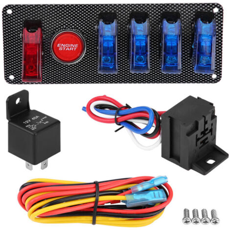Jeffergarden Panneau de commande de démarrage moteur à bascule, kit de panneau d'interrupteur d'allumage en métal et ABS, grande durabilité, installation facile pour voitures de course 12 V