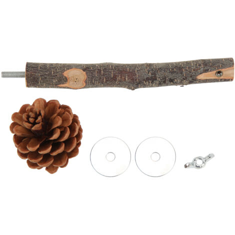 Jeffergarden Perchoir naturel pour oiseaux, perchoir à croquer en bois de pommier, accessoires de cage avec pomme de pin pour perruches, calopsittes, longueur du poteau de 15 cm