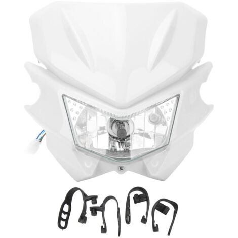 Jeffergarden Phare avant moto H4 avec interface LED étanche et feux de jour (DRL) pour KLX 110 125 150 230 250 300 450R CRF WRF DC12V Blanc