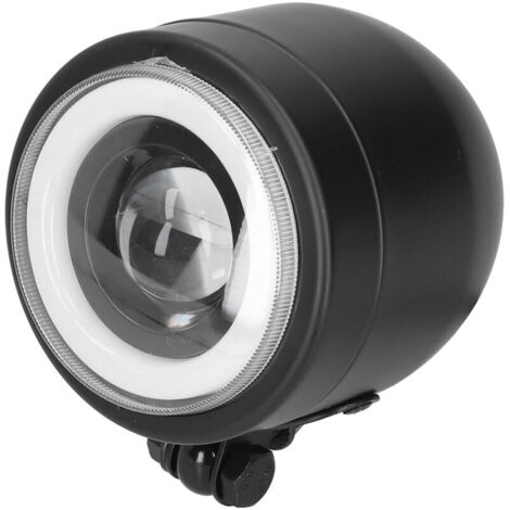 Jeffergarden Phare LED Vintage rond en forme d'oeil d'ange, lampe avant adaptée aux motos Cruiser Choppers Bobber Cafe Racer, lumière blanche