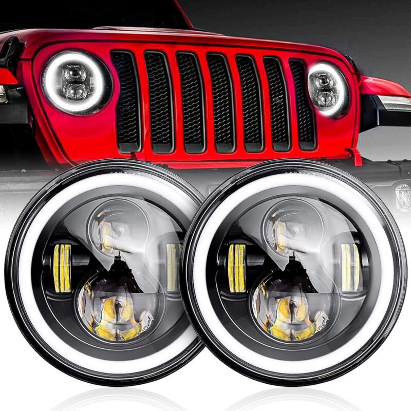 Jeffergarden Phare LED voiture moto 7 pouces DRL clignotant 6000K 140W IP67 étanches