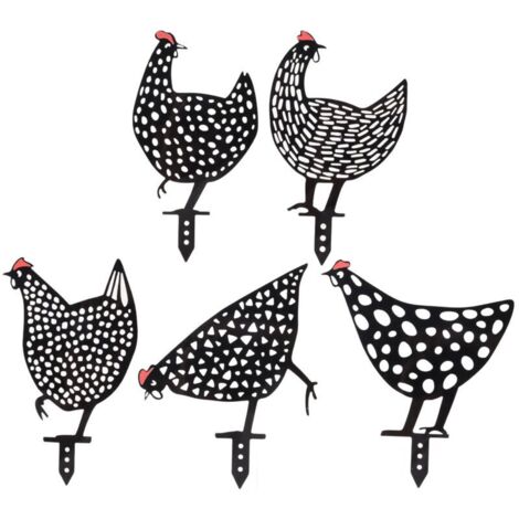 Jeffergarden Piquets noirs en acrylique ajourés, Silhouette de coq, Style assorti, détails riches, pour jardin, arrière-cour, sentier, 5 pièces