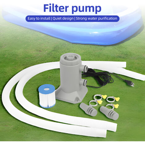 Jeffergarden Pompe de filtration pour piscine hors sol, 55W, 250L/H, faible débit, faible bruit, meilleure circulation et effet de filtration, équipée de 2 tuyaux