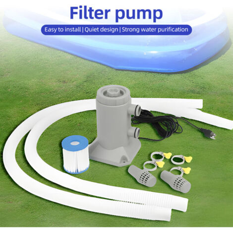 Jeffergarden Pompe de filtration pour piscine hors sol, 55W, 250L/H, faible débit, faible bruit, meilleure circulation et effet de filtration, équipée de 2 tuyaux