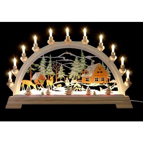 Jeffergarden Pont de bougies lumineux LED en bois pour père nol, ornement de nol d'intérieur, fonctionne à piles