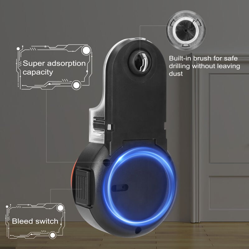 Jeffergarden - Portable Removable Dust Collector 2-in-1 Wall Mounted Motorized Drill Laser Level Self-Mounting Vacuum Suction Cup 360° Laser Leveling