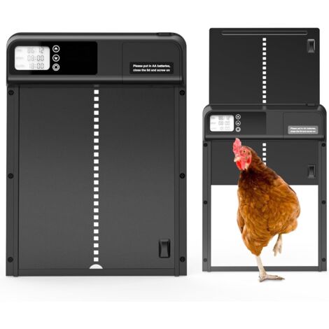 Jeffergarden Porte automatique de poulailler avec minuterie en alliage d'aluminium IP45 affichage LED étanche ouvre-porte automatique de poulet alimenté par batterie pour la ferme