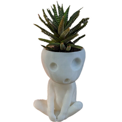 Jeffergarden Pot de fleur de tête de Pot de fleur de visage lumineux Pot de fleur succulent de résine mignonne avec le trou de vidange pour le décor de bureau de maison