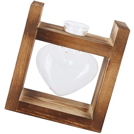 Jeffergarden Pot de fleur innovant avec cadre en bois Vintage, Vase de table Transparent, décoration de la maison (1 bouteille en forme de cœur)