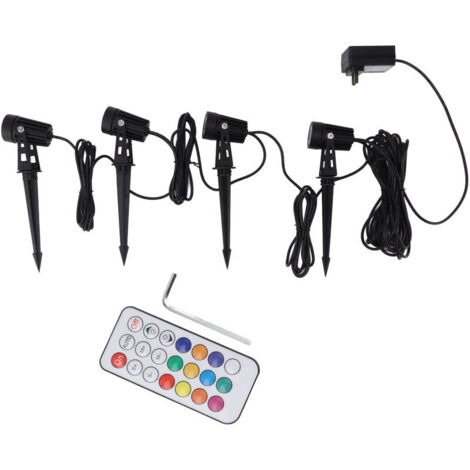 Jeffergarden Projecteur de jardin 4 en 1 RGB coloré, télécommande avec application pour cour, jardin, Patio, pelouse, prise américaine, 100 à 240V