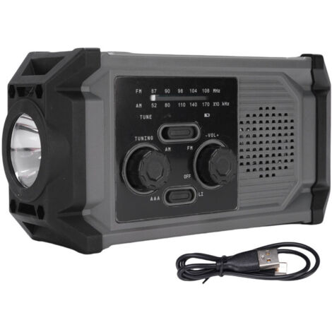 Jeffergarden Radio solaire à manivelle multifonctionnelle IPX4, étanche, Modulation de fréquence AM d'urgence avec lampe de poche LED
