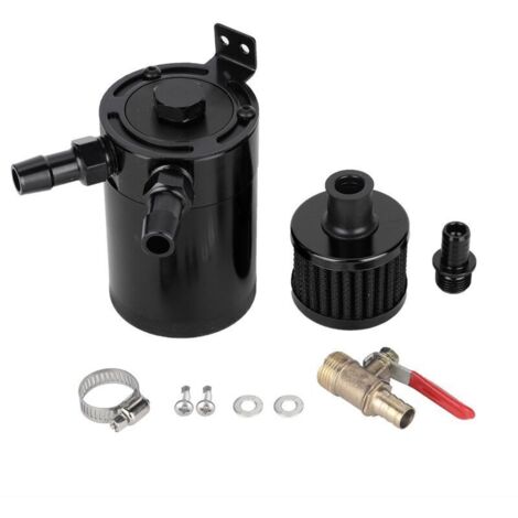 Jeffergarden Réservoir de récupération d'huile universel en alliage d'aluminium avec kit d'accessoires à 2 ports (noir)