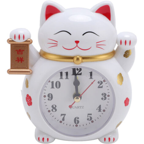 Jeffergarden Réveil chat porte-bonheur précis en plastique, mignon et ludique, blanc YF2025B