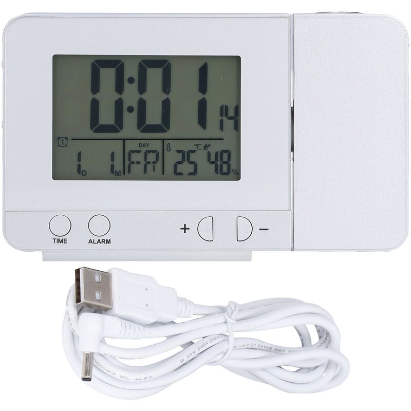 Jeffergarden Réveil de Projection rétro-éclairé LED, chargement USB, horloge multifonctionnelle avec Projection de l'heure et de la température
