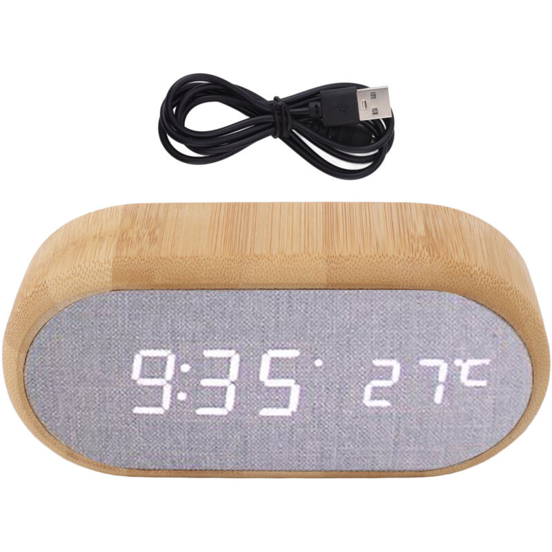 Jeffergarden Réveil en bois commande vocale numérique LED brillant prise USB réveil électronique décoration de la maison