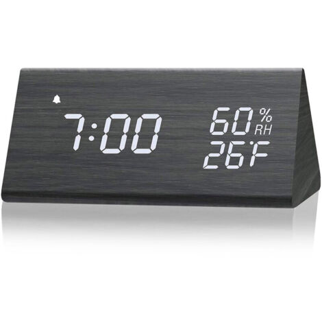 Jeffergarden Réveil Numérique, Horloge électronique Affichage LED Smart Voice pour Chambre à Coucher (Bois Noir)