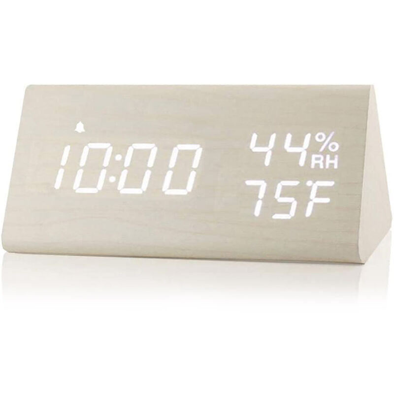 Jeffergarden - Réveil Numérique, Horloge électronique en Bois à Réglage Intelligent de la luminosité Sonore pour Chambre à Coucher (Couleur Bois