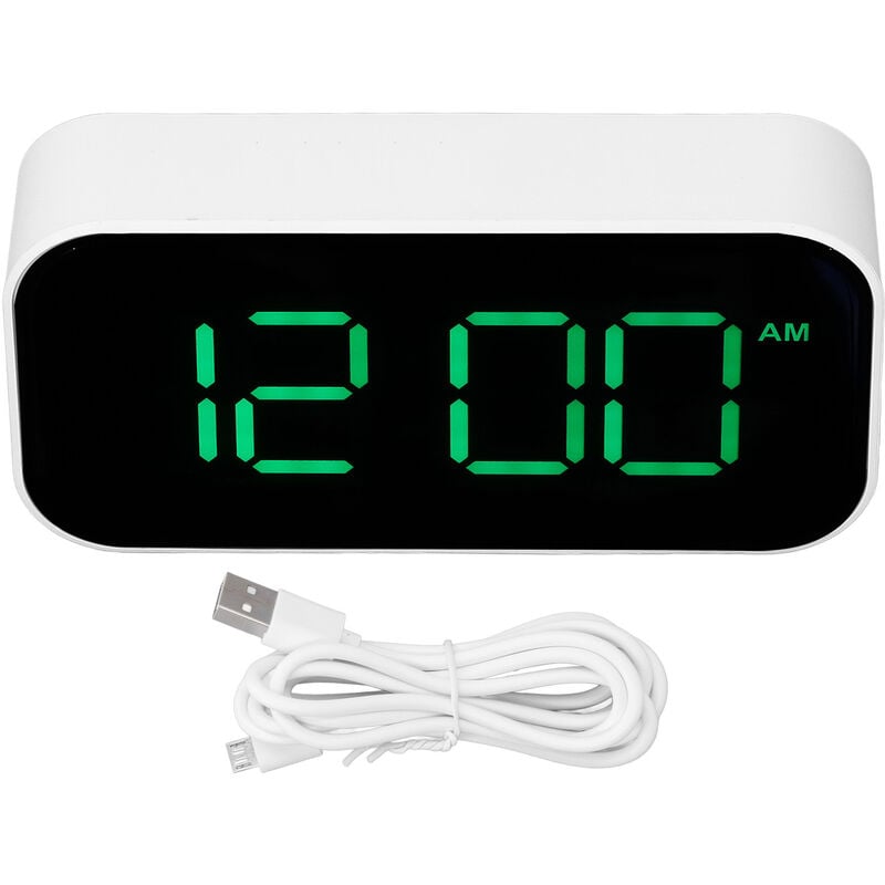 Jeffergarden - Réveil numérique led, luminosité réglable 12/24 heures, coque blanche, police verte, usb, pour chambre à coucher et bureau