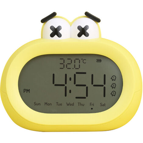 Jeffergarden Réveil pour enfants dessin animé mignon Intelligent à piles numérique LED horloge électronique avec veilleuse jaune