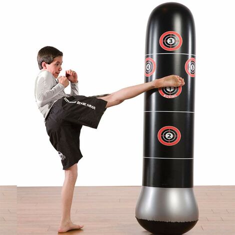 Jeffergarden Sac de Frappe sur Pied, Sac de Boxe sur Pied pour Fitness Boxe MMA Muay Thai Kickboxing, Sac Gonflable avec Cibles de Frappe, Parfait de 1.45 m pour Enfants et Adulte