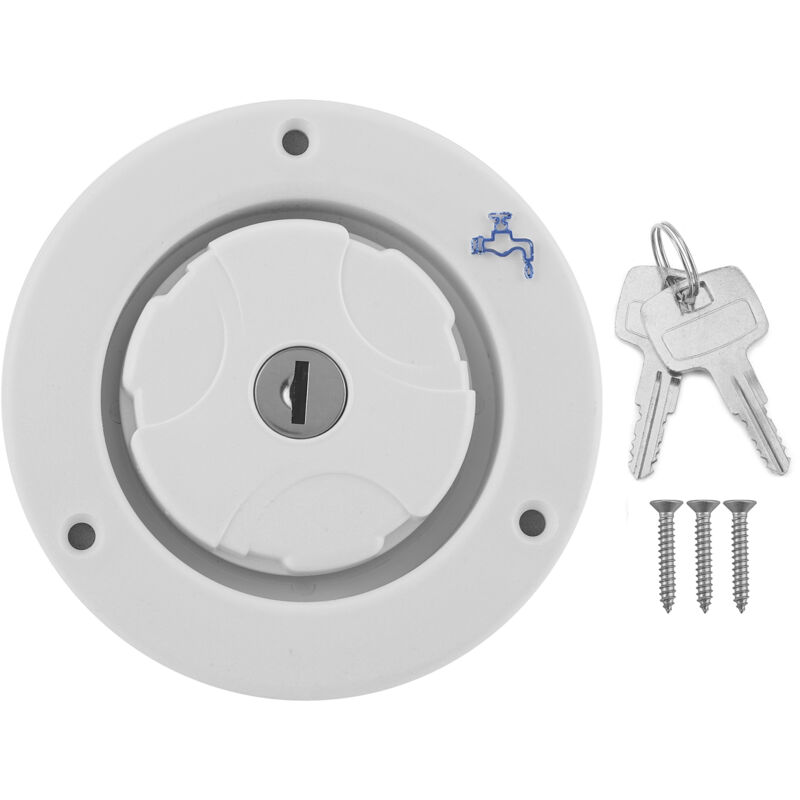 Image of Schwerkraft-Süßwassereinlassverriegelung, auslaufsicherer Lukeneinfülldeckel mit 2 Schlüsseln, weiß, für Wohnmobil, Wohnwagen, Wohnmobil