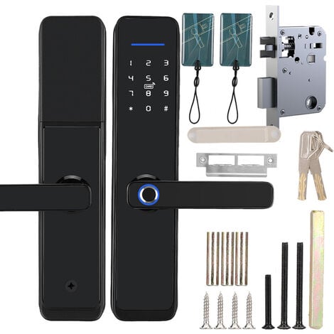 Jeffergarden Serrure de poignée de porte électronique WiFi, mot de passe, carte IC à empreintes digitales, fonctionne à distance avec Tuya