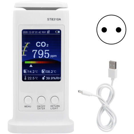 Jeffergarden ST8310A Testeur de dioxyde de carbone, enregistreur, détecteur de qualité de l'air, moniteur de température et d'humidité, UE 100-240 V