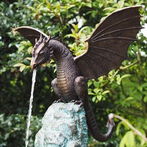 Jeffergarden Statua del drago da giardino Fontana Ornamento del drago Scultura in resina con acqua per la decorazione del giardino domestico