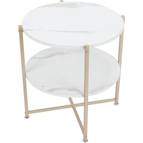 Jeffergarden Table à thé Table basse de chevet à motif de marbre avec étagère de rangement à 2 niveaux pour le salon de la chambre