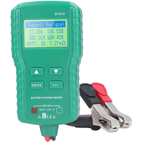 Jeffergarden Testeur de charge de batterie de voiture DY219 12V, analyseur de batterie numérique, outils de Diagnostic multifonctions pour outils de réparation automobile