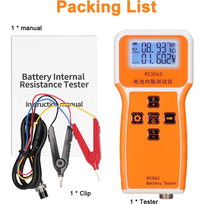 Jeffergarden - Testeur de tension de résistance interne de batterie portable RC3563 200 ω 100 v, affichage à 3 chiffres, détecteur de