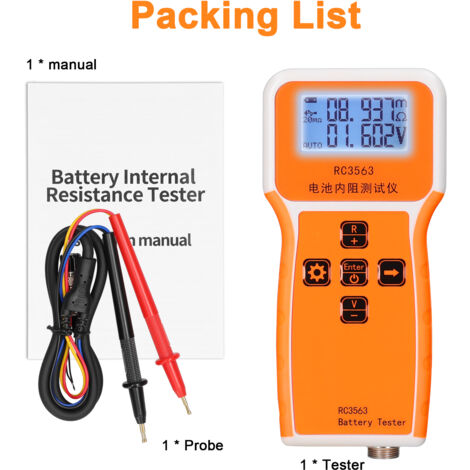 Jeffergarden Testeur de tension de résistance interne de batterie portable RC3563 200 Ω 100 V, affichage à 3 chiffres, détecteur de lithium-plomb-acide à quatre fils AC de haute précision