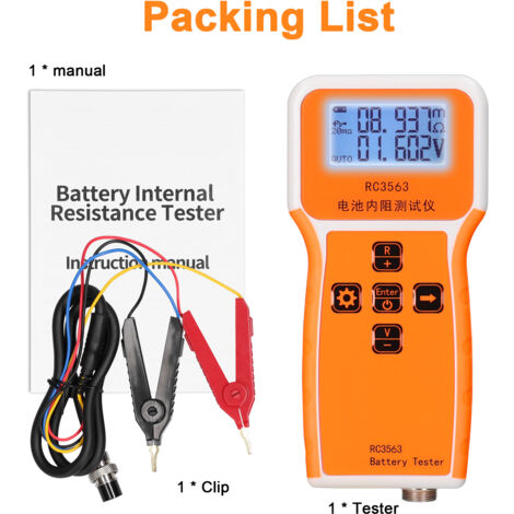 Jeffergarden Testeur de tension de résistance interne de batterie portable RC3563 200 Ω 100 V, affichage à 3 chiffres, détecteur de lithium-plomb-acide à quatre fils AC de haute précision