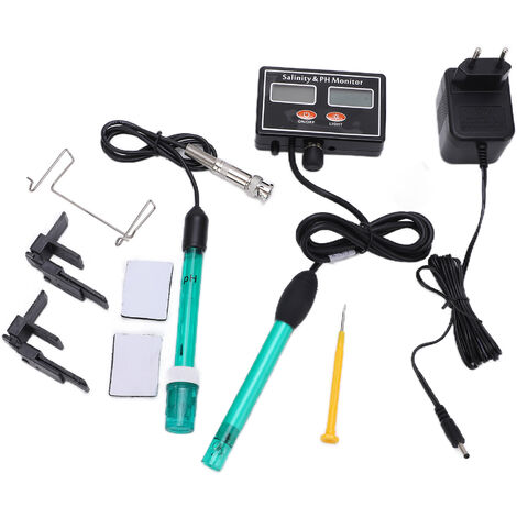 Jeffergarden Testeur D'eau Numérique, Professionnel 2 en 1 Ph Salinité Trousse de Surveillance de La Qualité de L'eau, Rétroéclairage Double Affichage LCD Testeur de Moniteur Continu, Température(1)